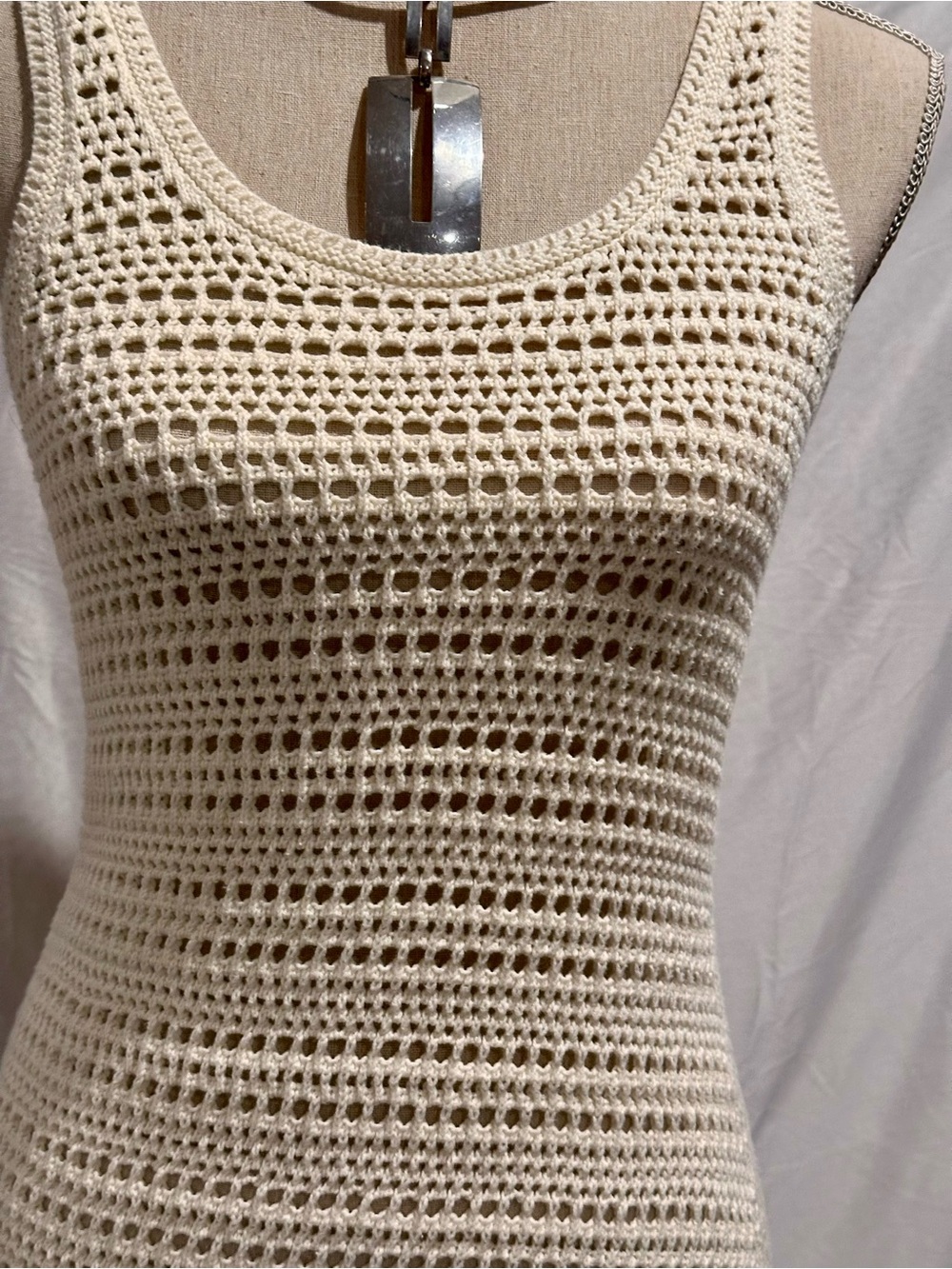 Cream Crochet Tank with Open Weave Detail